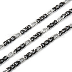 304 Stainless Steel Figaro Chains, Unwelded, with Spool, Electrophoresis Black & Stainless Steel Color, 4.5x3x0.7mm, 6x3x0.7mm, about 32.8 Feet(10m)/roll