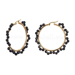 201 Stainless Steel Hoop Earrings, with Natural Black Agate and Cardboard Box, Ring, 52x4mm