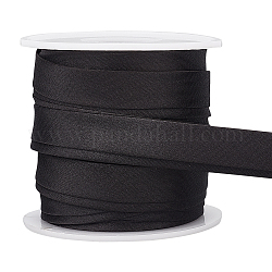 BENECREAT 12.5M Polyester Satin Piping Trim, Cheongsam Piping Ribbon, Clothing Decoration with Spool, Black, Trim: 14~15x0.5mm