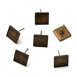 Латунь сеттинги серьга, квадратный, античная бронза, 11x11x1.5 мм, штифты : 0.8 мм, лоток : 10.2x10.2 мм