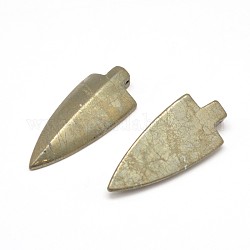 Flèches pendentifs de pyrite naturelles, 51~53x22~24x8~9mm, Trou: 1mm
