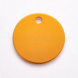 Алюминиевые подвески, любимая бирка, плоско-круглые, оранжевые, 25x1 мм, отверстие : 3 мм