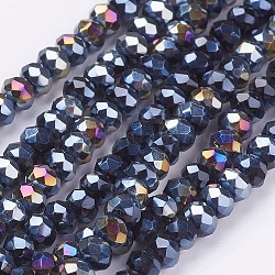 Electroplate Glass Beads Strands, AB Color Plated, Faceted Rondelle, Black, 3.5~4x2.5~3mm, Hole: 0.5mm, about 123~127pcs/strand, 13.39 inch~13.78 inch(34~35cm)