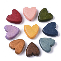 Perles de bois naturel peintes, cœur, couleur mixte, 15.5x15.5x6mm, Trou: 1.5mm