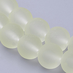 Transparent Glass Bead Strands, Frosted, Round, Light Goldenrod Yellow, 10mm, Hole: 1.3~1.6mm, about 80pcs/strand, 31.4 inch