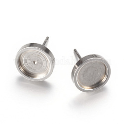 Accessoires des clous d'oreilles en 201 acier inoxydable, avec des épingles en 304 acier inoxydable, couleur inoxydable, Plateau: 8 mm, 10mm, broches 0.8mm