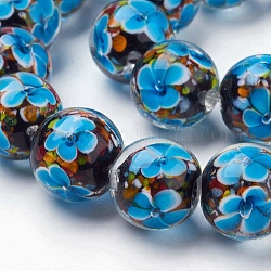 Chapelets de perles de Murano de fleurs intérieures faites main, ronde, Dodger bleu, 14mm, Trou: 2mm, 25 pcs / chapelet, 12.99 pouce