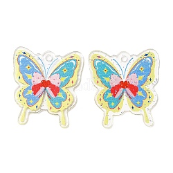 Transparent Acrylic Pendants, with Glitter Powder, Butterfly, Turquoise, 37.5x33.5x1.5mm, Hole: 2.8mm