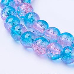Chapelets de perles en verre craquelé peints à la bombe, ronde, Dodger bleu, 6mm, Trou: 1.3~1.6mm, Environ 133 pcs/chapelet, 31.4 pouce