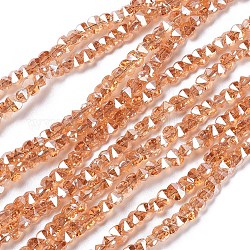 Abalorios de vidrio electroplate hebras, facetados, rectángulo redondeado, lustre de la perla chapado, naranja oscuro, 3x4.5x3.5mm, agujero: 0.8 mm, aproximamente 149 unidades / cadena, 17.32 pulgada (44 cm)