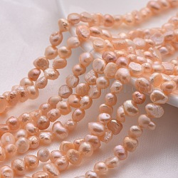 Grade A Natural Cultured Freshwater Pearl Beads Strands, Oval, Two sides Polished, Natural Color, PeachPuff, bead: 3~4mm in diameter, hole: 0.8mm, 14.1inch/strand, about 97pcs/strand