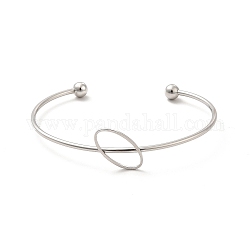 Oval 201 Stainless Steel Cuff Bangles for Women Girls, Stainless Steel Color, Inner Diameter: 2-1/8~2-1/2 inch(5.3~6.5cm)