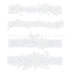 AHANDMAKER 2 Sets 2 Style Polyester Lace Elastic Bridal Garters, Wedding Garment Accessories, White, 46~73mm, 1 set/style