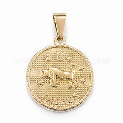 Real 18K Gold Plated 304 Stainless Steel Pendants, Flat Round with Twelve Constellation/Zodiac Sign, Taurus, 29x25x3.2mm, Hole: 9x4.5mm