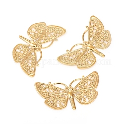 Brass Filigree Joiners Links, Long-Lasting Plated, Butterfly, Golden, 24x43x1mm, Hole: 0.9mm