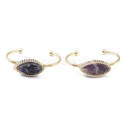 Natural Amethyst Horse Eye Wrapped Cuff Bangle, Brass Torque Bangle for Women, Golden, Cadmium Free & Lead Free, Inner Diameter: 2-1/4 inch(5.8cm)