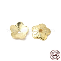 925 casquette de perle en argent sterling, 5 pétales, fleur, véritable 18k plaqué or, 4x4x1mm, Trou: 0.7mm, environ 310 pcs/10 g