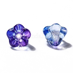 Perlas de vidrio checo transparente, dos tonos, flor, púrpura medio, 6.5x5mm, agujero: 0.8 mm, aproximamente 357~363 unidades / bolsa
