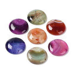 Natural Banded Agate/Striped Agate Pendants, Dyed & Heated, Flat Round Charms, Mixed Color, 30x5~7mm, Hole: 1.4mm