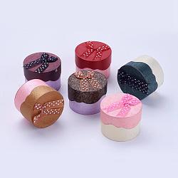 Cajas de anillas de cartón, con bowknot de la cinta, plano y redondo, color mezclado, 54x39mm