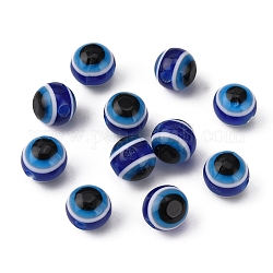 Opaque Resin Beads, Round with Evil Eye, Blue, 8mm, Hole: 2mm