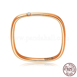 925 квадратное кольцо из стерлингового серебра, модные тонкие кольца, микропейв прозрачный кубический цирконий, розовое золото , внутренний диаметр: 17.3 мм