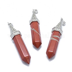 Pendentifs pointus en jaspe rouge naturel, avec les accessoires en alliage, balle, platine, 61x14.5x12.5mm, Trou: 3.5x
7.5mm