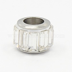 Glass European Beads, Large Hole Drum Beads, with 304 Stainless Steel Core, Faceted, Clear, 7x9mm, Hole: 5mm
