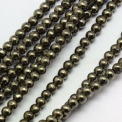 Chapelets de perles de pyrite naturelle , ronde, 3mm, Trou: 0.5mm, Environ 130 pcs/chapelet, 15.74 pouce