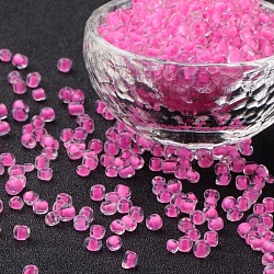 6/0 Glass Seed Beads, Inside Colours, Pink, about 4mm in diameter, hole: 1mm, about 4500pcs/pound