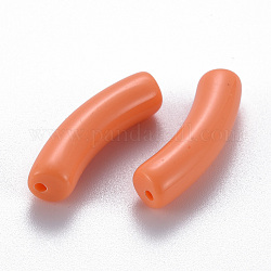 Opaque Acrylic Beads, Curved Tube, Coral, 32x9.5x8mm, Hole: 1.8mm, about 330pcs/500g