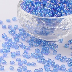 6/0 perles de rocaille rondes en verre, couleurs transparentes arc, trou rond, bleuet, 6/0, 4mm, Trou: 1.5mm, environ 500 pcs/50 g, 50 g / sac, 18 sacs/2 livres