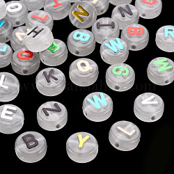 Luminous Acrylic Beads, Horizontal Hole, Flat Round with Random Mixed Letters, Mixed Color, 10x6mm, Hole: 2mm, about 1500~1580pcs/500g