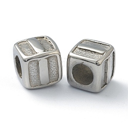 Perles européennes en 304 acier inoxydable, Perles avec un grand trou   , trou horizontal, cube avec la lettre, couleur inoxydable, letter.i, 8x8x8mm, Trou: 4mm
