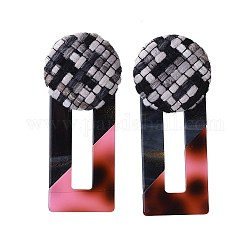 Boucles d'oreille en acétate de cellulose (résine), avec tissu recouvert et accessoires en 304 acier inoxydable, rectangle, noir, 60x26x9mm, pin: 0.7 mm
