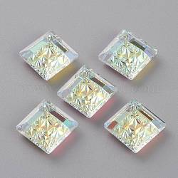 Embossed Glass Rhinestone Pendants, Abnormity Embossed Style, Rhombus, Faceted, Crystal AB, 19x19x5mm, Hole: 1.2mm, Diagonal Length: 19mm, Side Length: 14mm