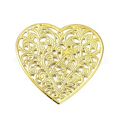 Pendenti in filigrana di ferro placcato a cremagliera, fascino cuore, oro, 46x45.5x0.6mm, Foro: 1.4 mm
