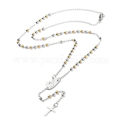 Colliers chapelet perles en 202 acier inoxydable, pendentifs croix, couleur inoxydable, 19-1/2 pouce (49.5 cm)