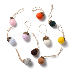 Adornos colgantes de fieltro de lana hechos a mano, accesorios del traje tejidas, bellota, color mezclado, 85~93mm