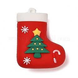 Christmas PVC Plastic Pendants, Christmas Socking, 44x35x19mm, Hole: 2mm