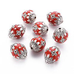 Manuell Indonesiene Perlen, mit Legierung-Zubehör, Runde, Antik Silber Farbe, Schamottestein, 18x21 mm, Bohrung: 2 mm
