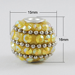 Handmade Indonesia Beads, with Aluminum Cores, Yellow, 15x16mm, Hole: 3mm