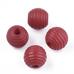 Perles de ruche en bois naturel peintes, ronde, rouge, 12x11mm, Trou: 3mm