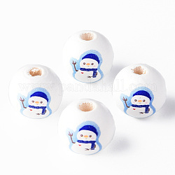 Painted Natural Wood Round Beads, Christmas Style, Snowman, Blue, 16x15mm, Hole: 4mm