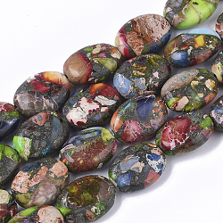 Brins de perles de jaspe impérial synthétiques, teinte, ovale, colorées, 14x10x5mm, Trou: 1.2mm, Environ 28~30 pcs/chapelet, 15.74 pouce (40 cm)