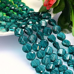 Граненые плоские круглые имитация австрийских кристаллов нити шарик, класс AAA, зелено-синие, 10x5 мм, отверстие : 0.9~1 мм, около 40 шт / нитка, 15.7 дюйм