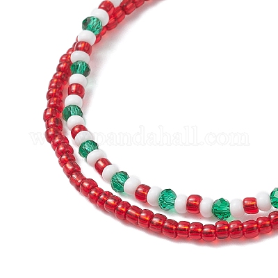 Рождественские стеклянные бусины и многослойные браслеты из стеклянных бусин BJEW-MZ00240-02-1