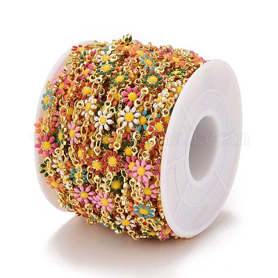 Латунные цепочки с цветком ромашки и овальными звеньями CHC-I035-13G-08-1