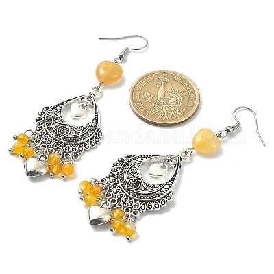 Серьги-люстры в форме сердца из натуральных и синтетических драгоценных камней EJEW-JE05364-1