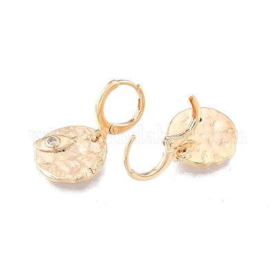 Прозрачные серьги-рычаги с фианитом и конским глазом EJEW-N012-66-1